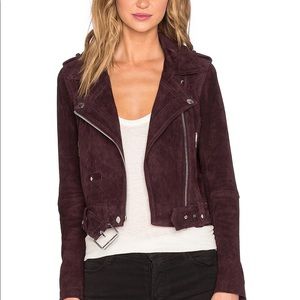 BLANKNYC Cropped Suede Moto Jacket in Burgundy